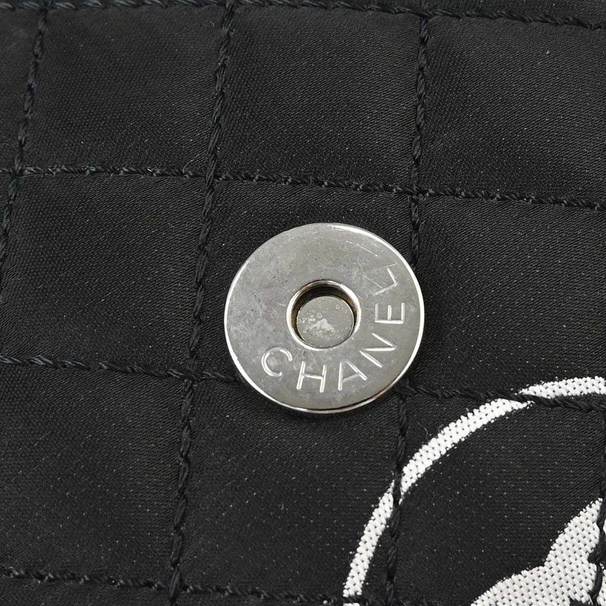 Chanel 2008-2009 Black Satin Logomania Logo Printed Flap Bag