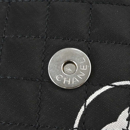 Chanel 2008-2009 Black Satin Logomania Logo Printed Flap Bag
