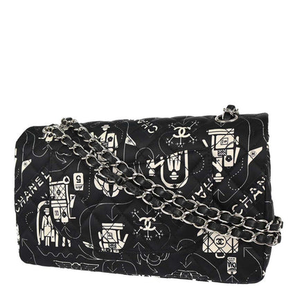 Chanel 2016-2017 Black Satin Airline Medium Classic Double Flap Shoulder Bag