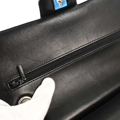 Chanel 2016-2017 Black Satin Airline Medium Classic Double Flap Shoulder Bag