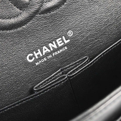 Chanel 2016-2017 Black Satin Airline Medium Classic Double Flap Shoulder Bag