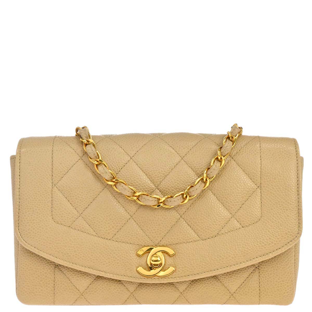 Chanel 1994-1996 Beige Caviar Skin Small Diana Shoulder Bag