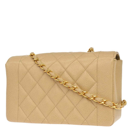 Chanel 1994-1996 Beige Caviar Skin Small Diana Shoulder Bag