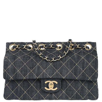 Chanel Navy Sparkling Denim Chain Through Single Flap Shoulder Bag