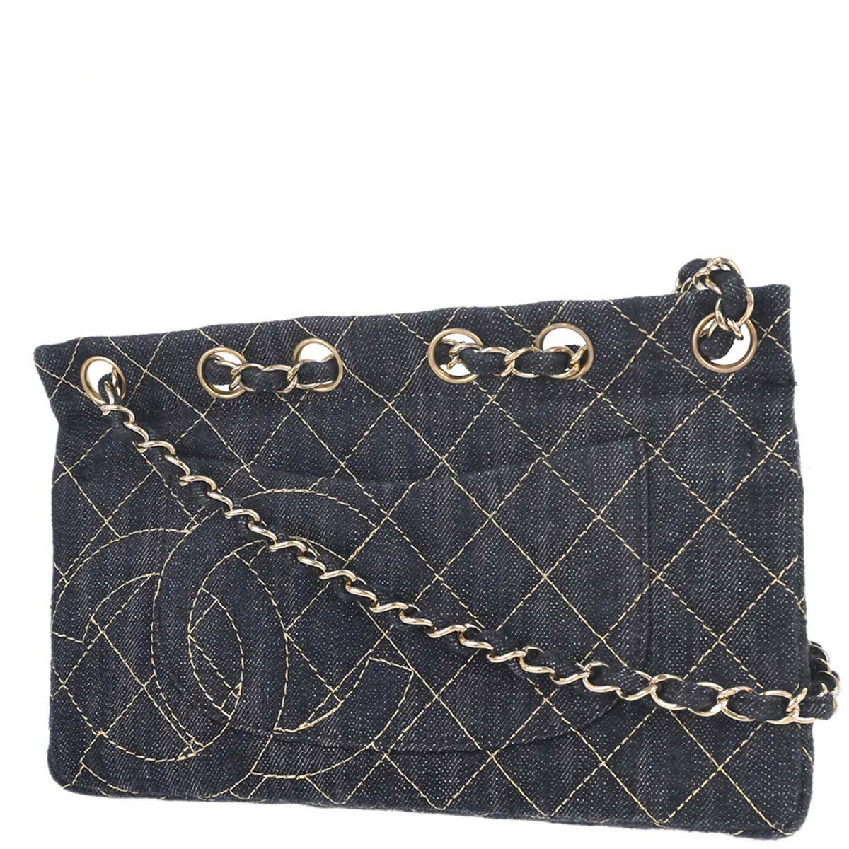 Chanel Navy Sparkling Denim Chain Through Single Flap Shoulder Bag