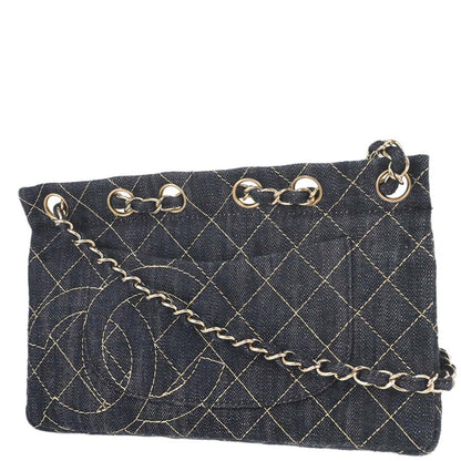 Chanel Navy Sparkling Denim Chain Through Single Flap Shoulder Bag