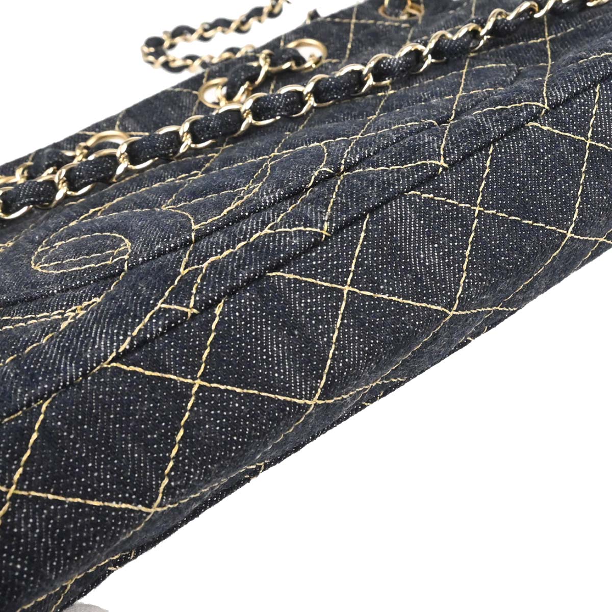 Chanel Navy Sparkling Denim Chain Through Single Flap Shoulder Bag