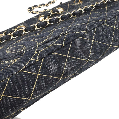 Chanel Navy Sparkling Denim Chain Through Single Flap Shoulder Bag