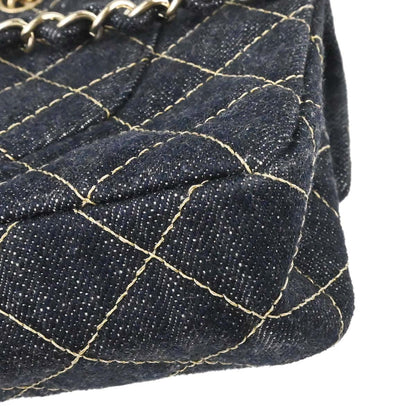 Chanel Navy Sparkling Denim Chain Through Single Flap Shoulder Bag
