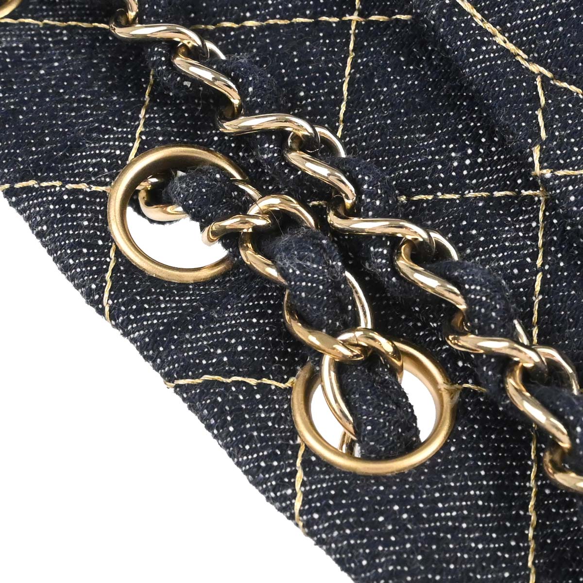 Chanel Navy Sparkling Denim Chain Through Single Flap Shoulder Bag