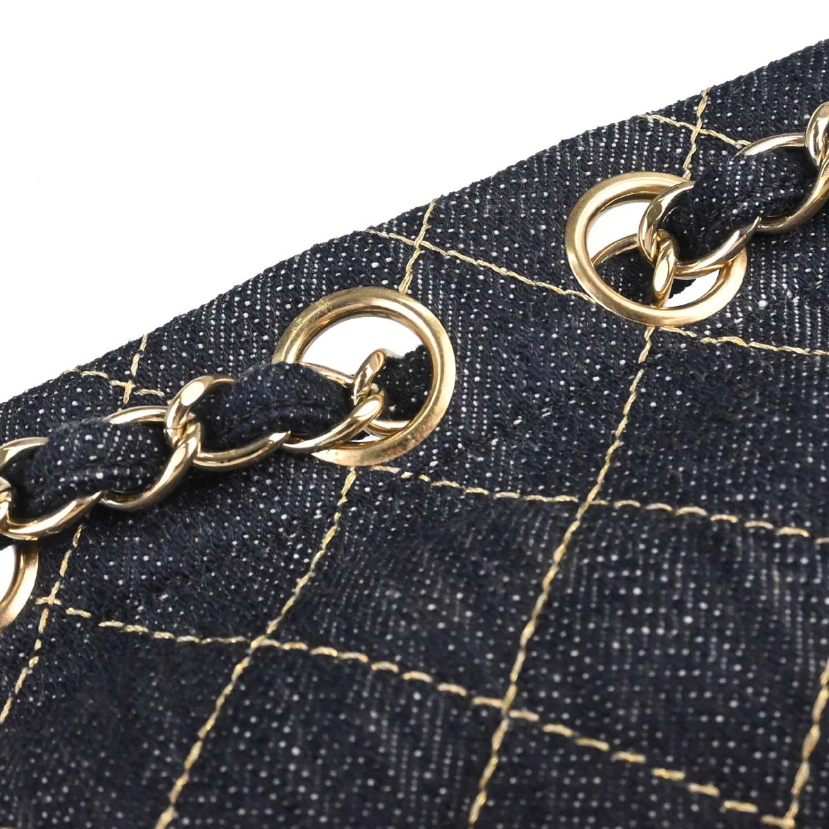 Chanel Navy Sparkling Denim Chain Through Single Flap Shoulder Bag