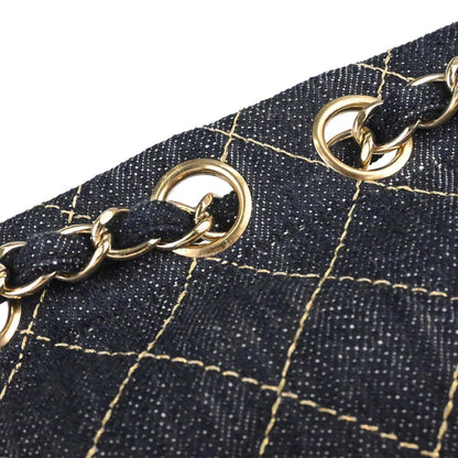Chanel Navy Sparkling Denim Chain Through Single Flap Shoulder Bag