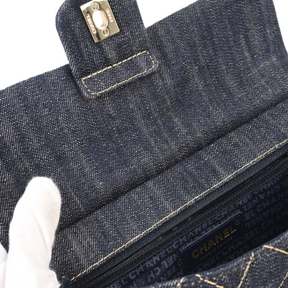 Chanel Navy Sparkling Denim Chain Through Single Flap Shoulder Bag