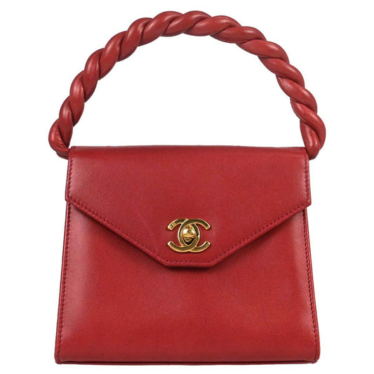 Chanel Red Lambskin Twist Handle Handbag