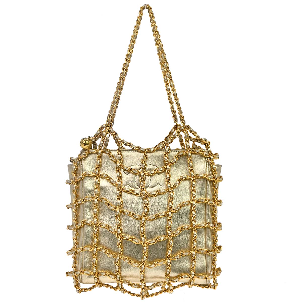 Chanel 1994-1996 Gold Lambskin Caged-chain Handbag