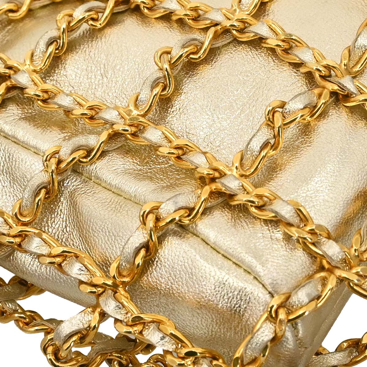 Chanel 1994-1996 Gold Lambskin Caged-chain Handbag