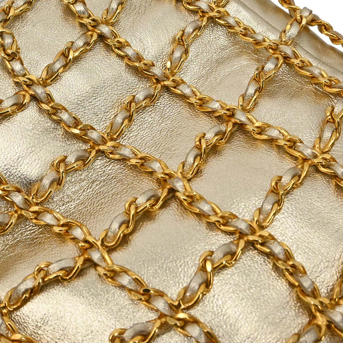 Chanel 1994-1996 Gold Lambskin Caged-chain Handbag