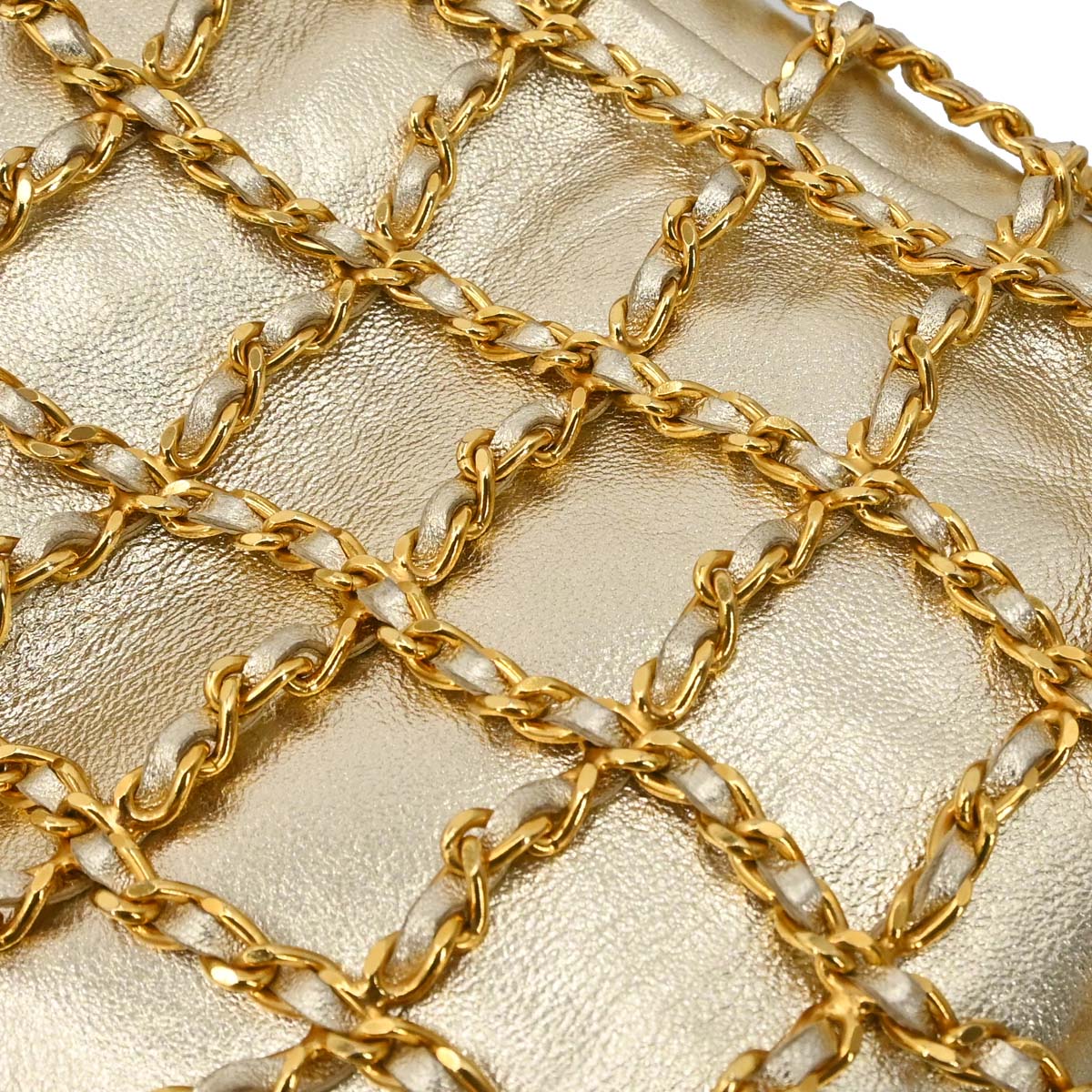 Chanel 1994-1996 Gold Lambskin Caged-chain Handbag