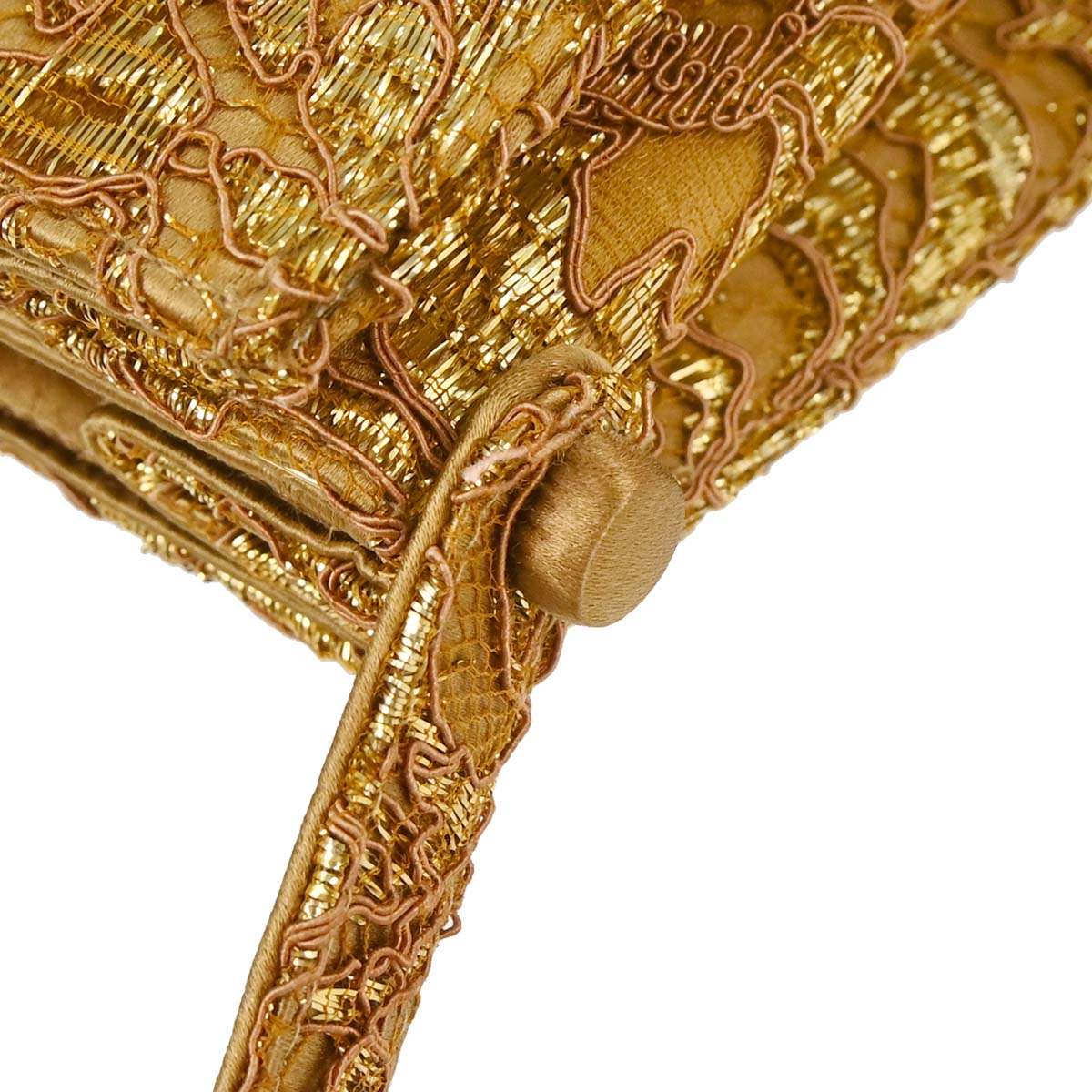 Chanel 1997-1999 Gold Satin Lace Double Sided Turnlock Handbag