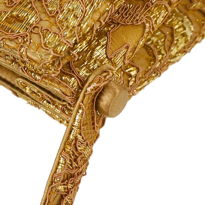 Chanel 1997-1999 Gold Satin Lace Double Sided Turnlock Handbag