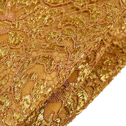 Chanel 1997-1999 Gold Satin Lace Double Sided Turnlock Handbag