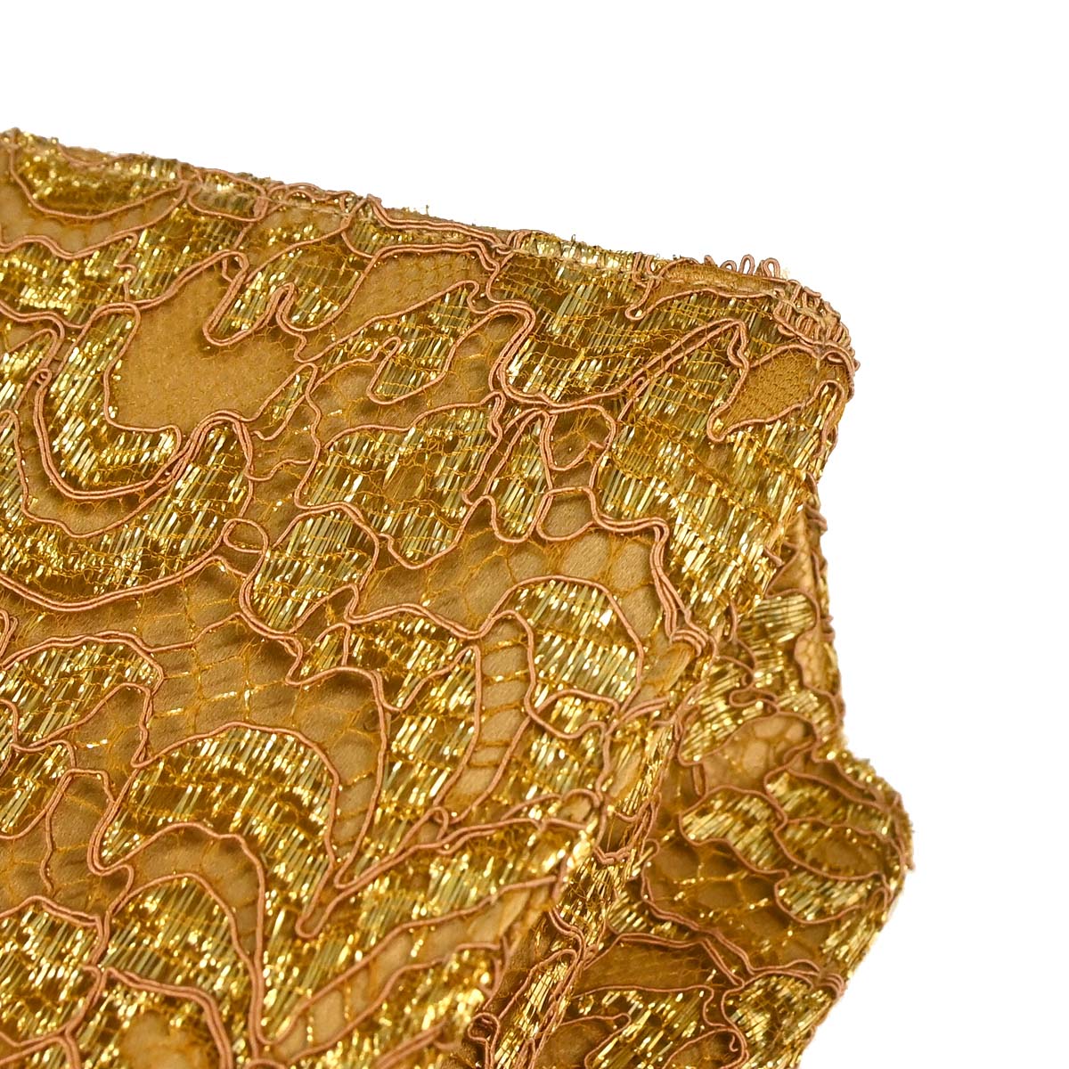 Chanel 1997-1999 Gold Satin Lace Double Sided Turnlock Handbag