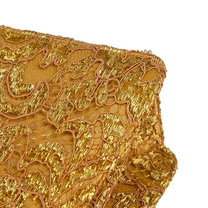 Chanel 1997-1999 Gold Satin Lace Double Sided Turnlock Handbag