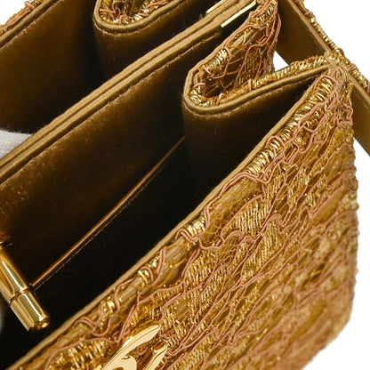 Chanel 1997-1999 Gold Satin Lace Double Sided Turnlock Handbag
