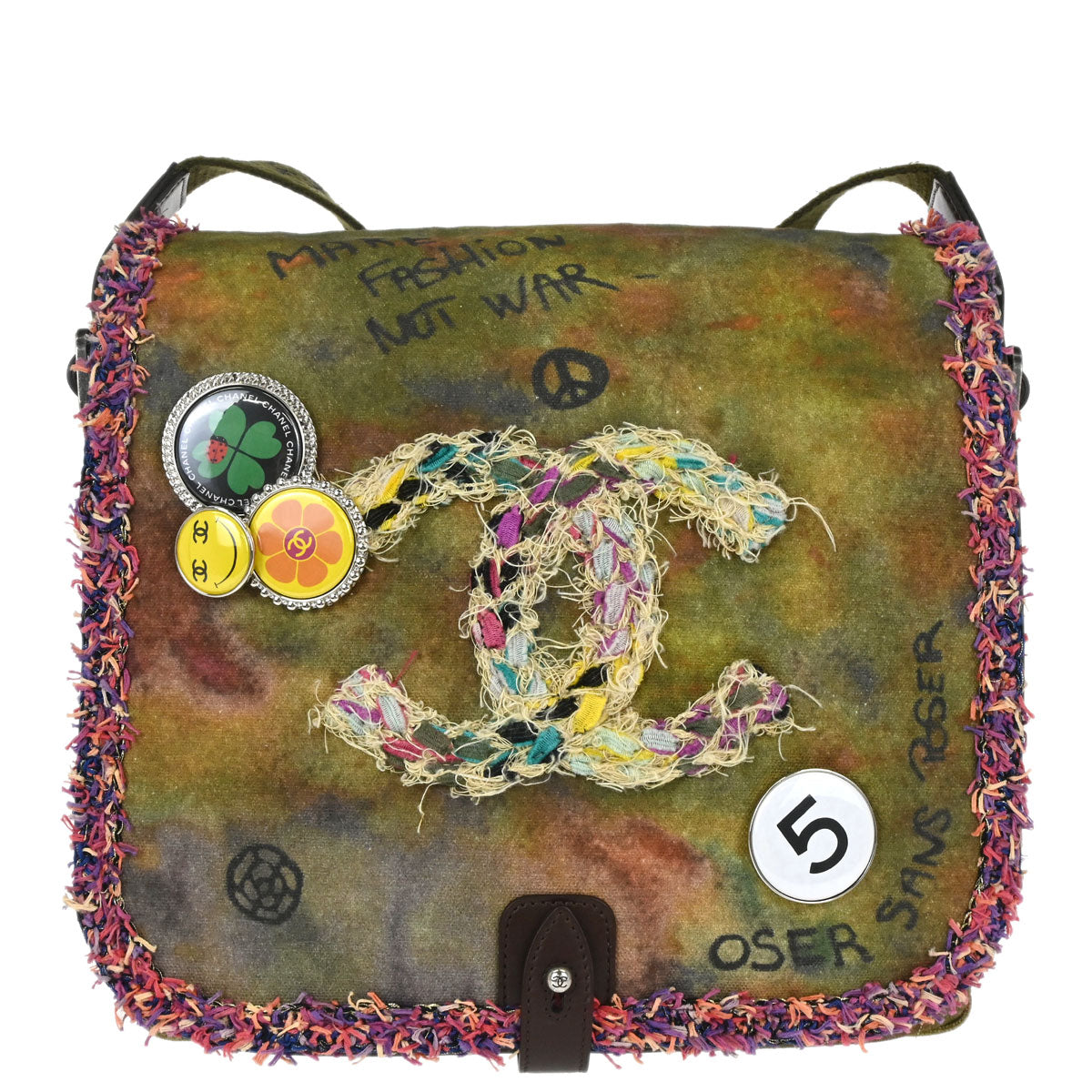 Chanel 2015-2016 Khaki Canvas Graffiti On The Pavements Shoulder Bag