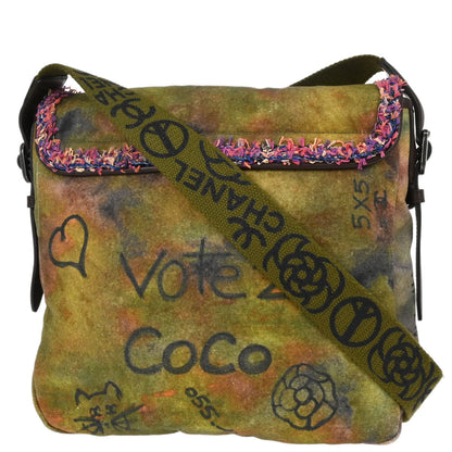 Chanel 2015-2016 Khaki Canvas Graffiti On The Pavements Shoulder Bag