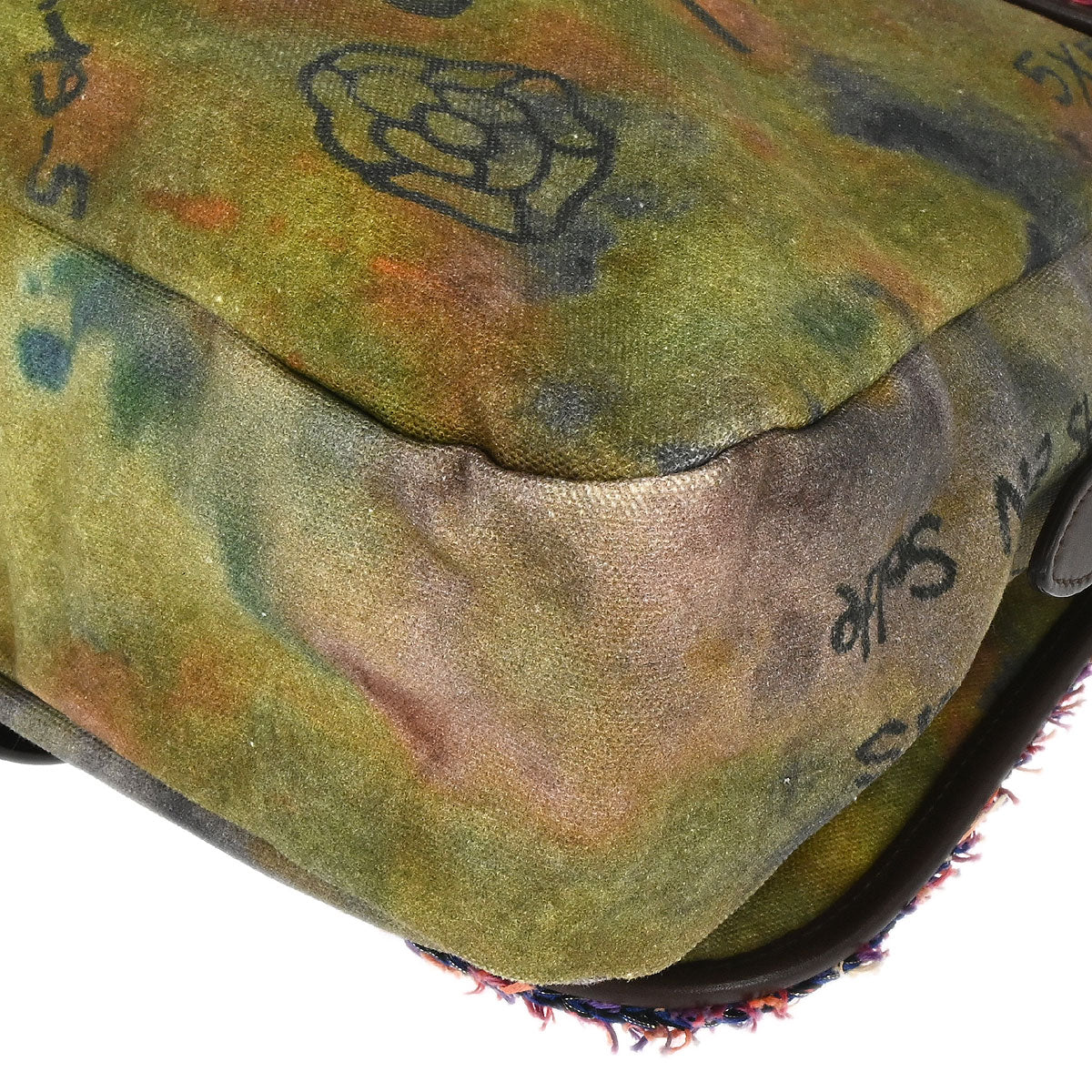Chanel 2015-2016 Khaki Canvas Graffiti On The Pavements Shoulder Bag
