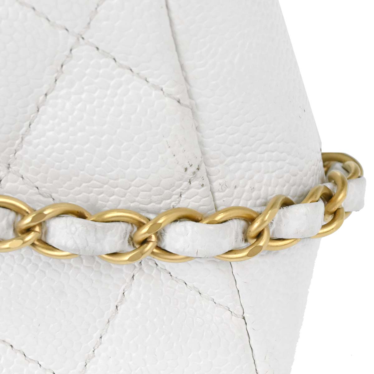 Chanel 2003-2004 White Caviar Skin Wood Straight Flap Shoulder Bag