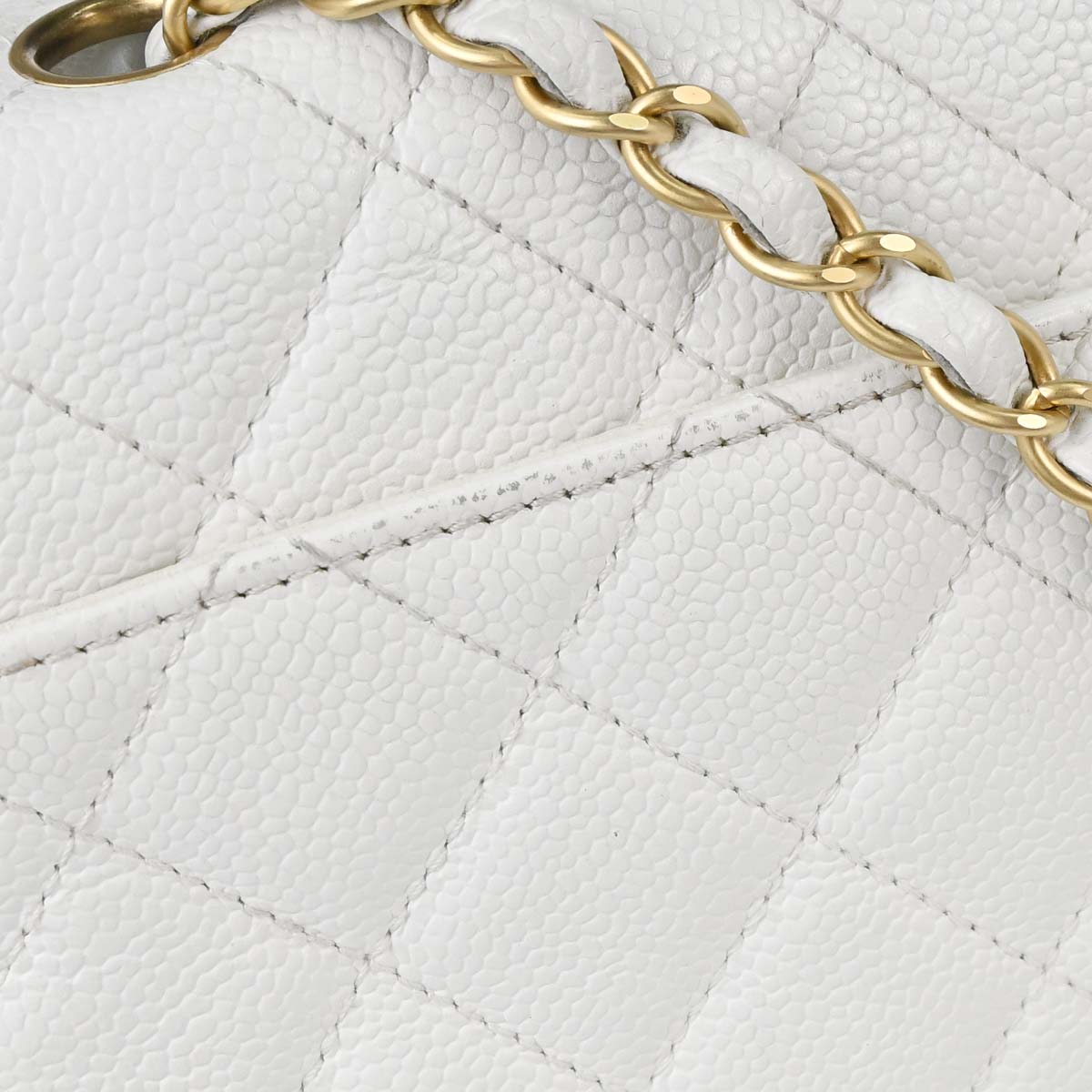 Chanel 2003-2004 White Caviar Skin Wood Straight Flap Shoulder Bag