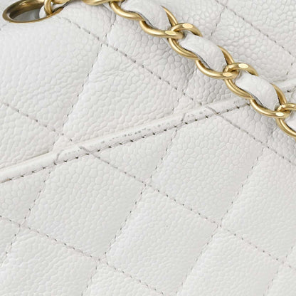 Chanel 2003-2004 White Caviar Skin Wood Straight Flap Shoulder Bag