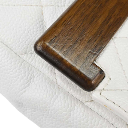 Chanel 2003-2004 White Caviar Skin Wood Straight Flap Shoulder Bag