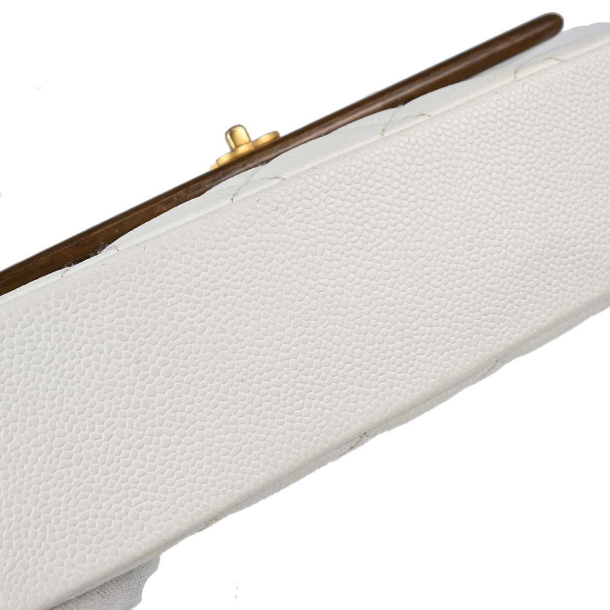 Chanel 2003-2004 White Caviar Skin Wood Straight Flap Shoulder Bag