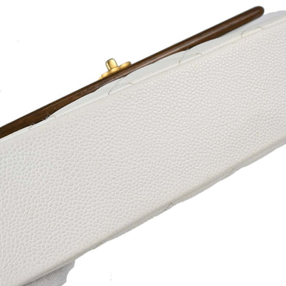 Chanel 2003-2004 White Caviar Skin Wood Straight Flap Shoulder Bag