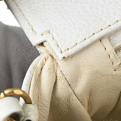Chanel 2003-2004 White Caviar Skin Wood Straight Flap Shoulder Bag