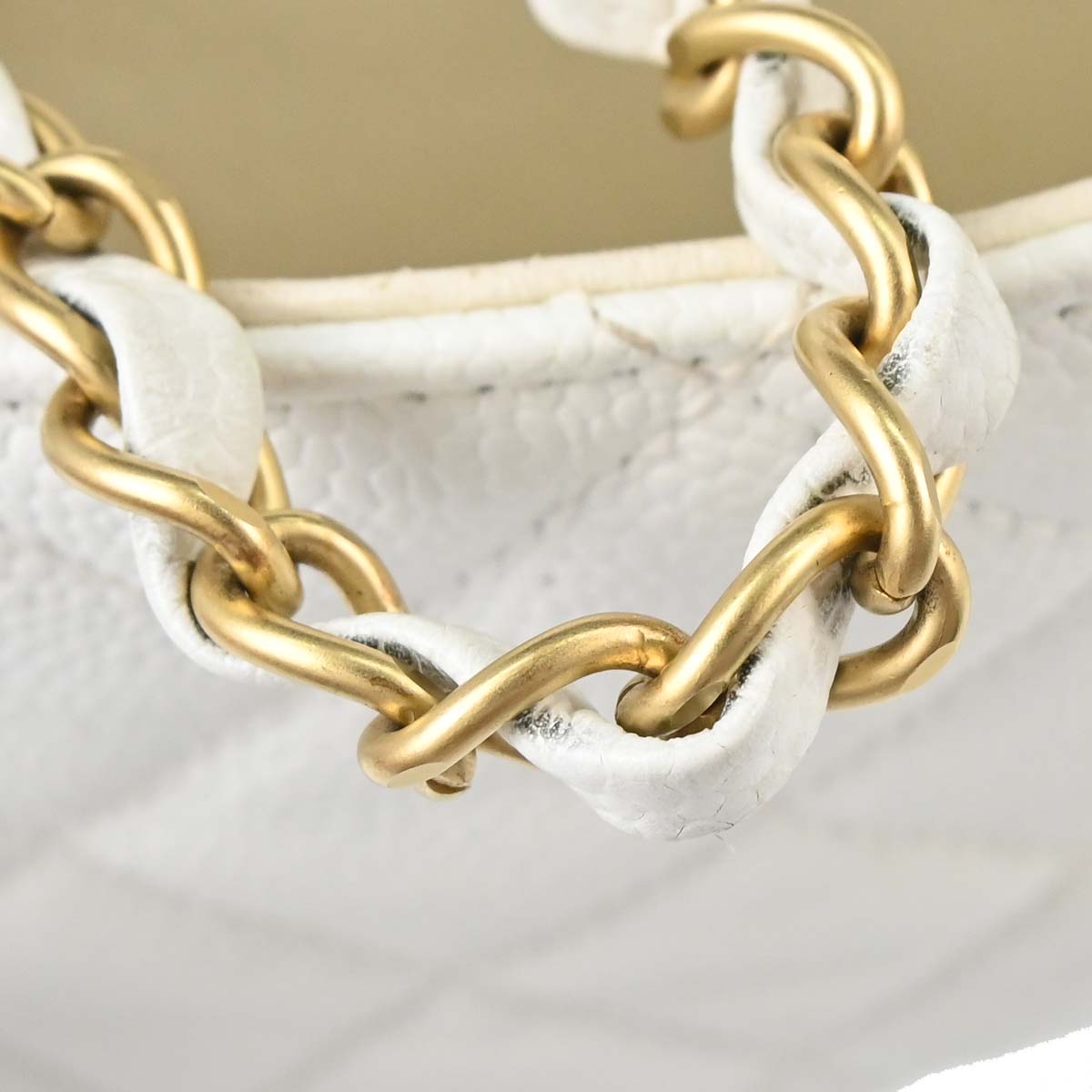 Chanel 2003-2004 White Caviar Skin Wood Straight Flap Shoulder Bag