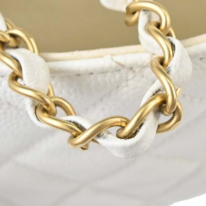 Chanel 2003-2004 White Caviar Skin Wood Straight Flap Shoulder Bag