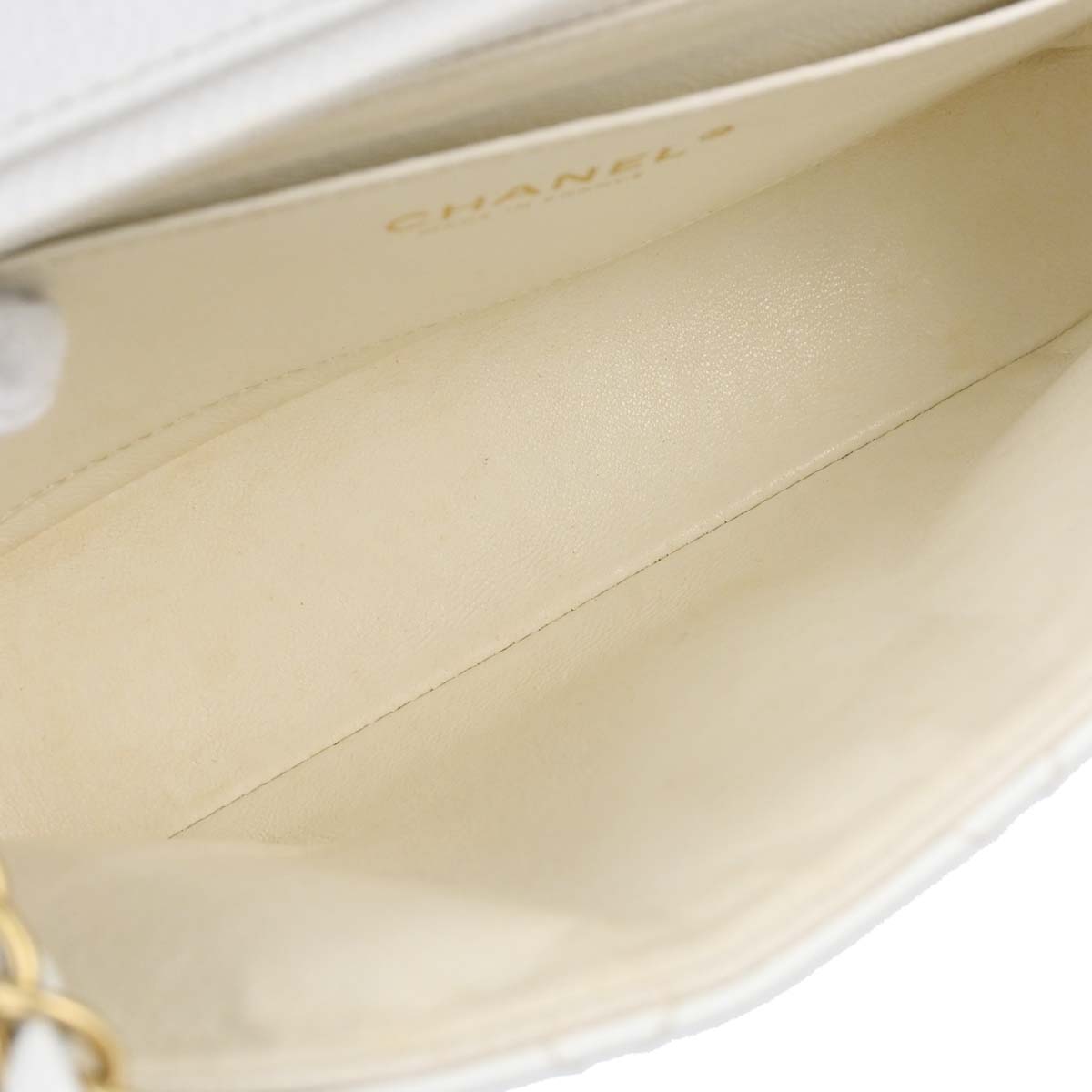 Chanel 2003-2004 White Caviar Skin Wood Straight Flap Shoulder Bag