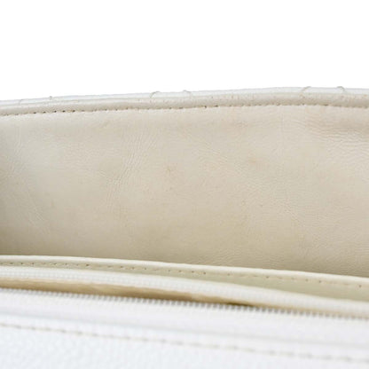 Chanel 2003-2004 White Caviar Skin Wood Straight Flap Shoulder Bag