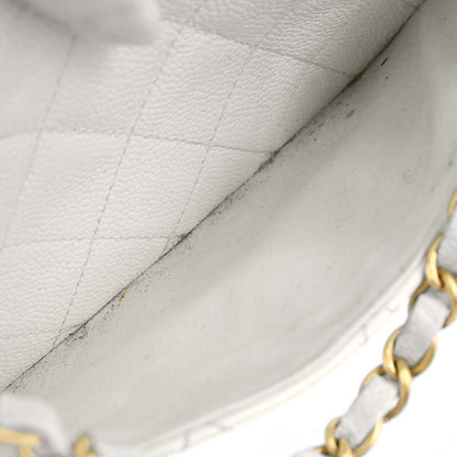 Chanel 2003-2004 White Caviar Skin Wood Straight Flap Shoulder Bag