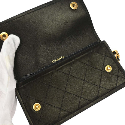 Chanel 1991-1994 Black Lambskin Chain Wallet