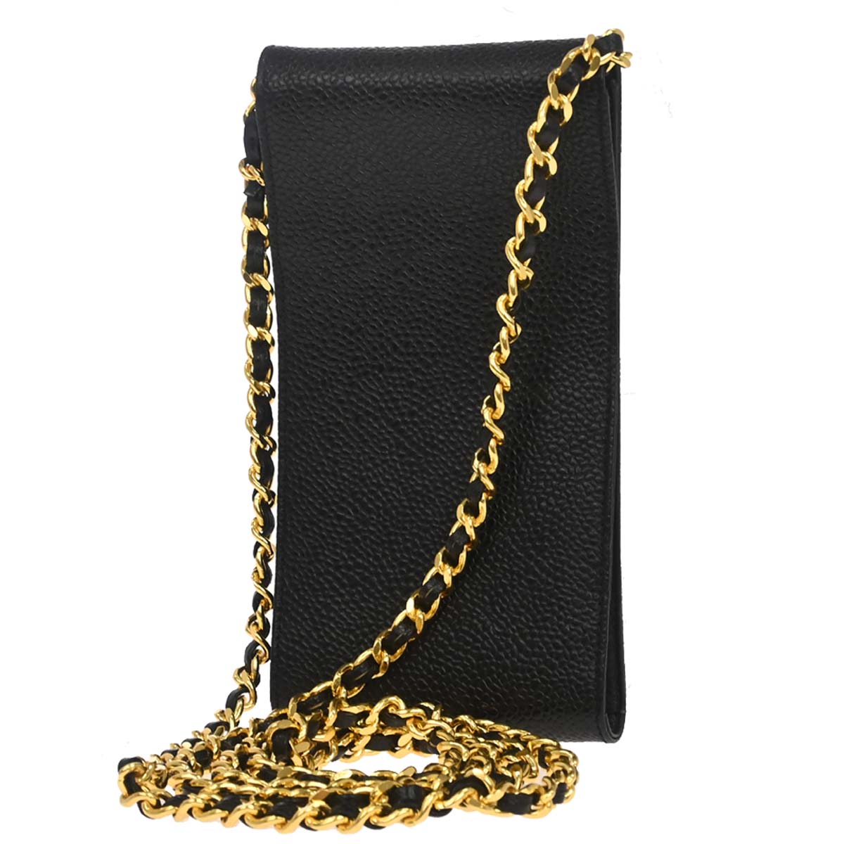 Chanel 1994-1996 Black Caviar Skin Chain Shoulder Bag Pochette Phone Case