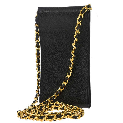 Chanel 1994-1996 Black Caviar Skin Chain Shoulder Bag Pochette Phone Case