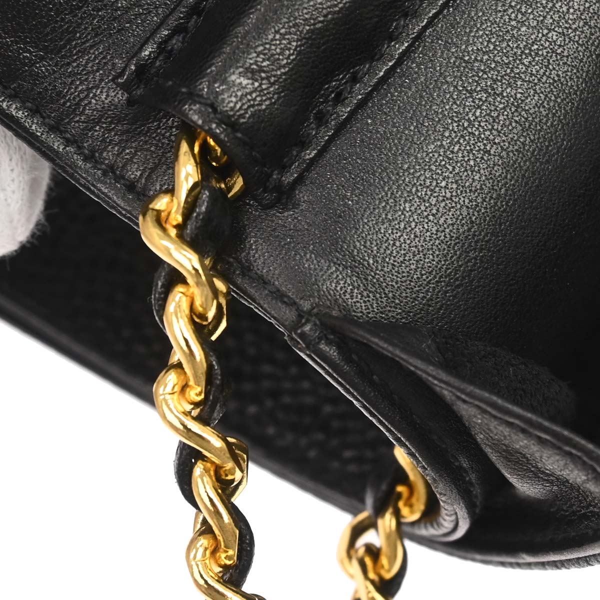 Chanel 1994-1996 Black Caviar Skin Chain Shoulder Bag Pochette Phone Case