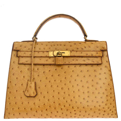 Hermes * Saffron Ostrich Kelly 32 Sellier Handbag