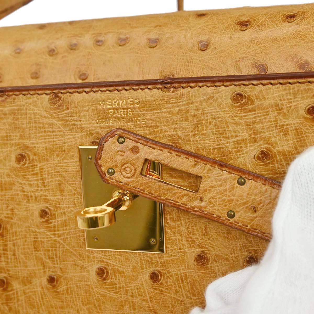 Hermes * Saffron Ostrich Kelly 32 Sellier Handbag