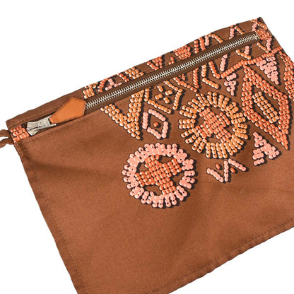 Hermes Brown Silk Barenia Silky City PM Kelly en Perles Shoulder Bag